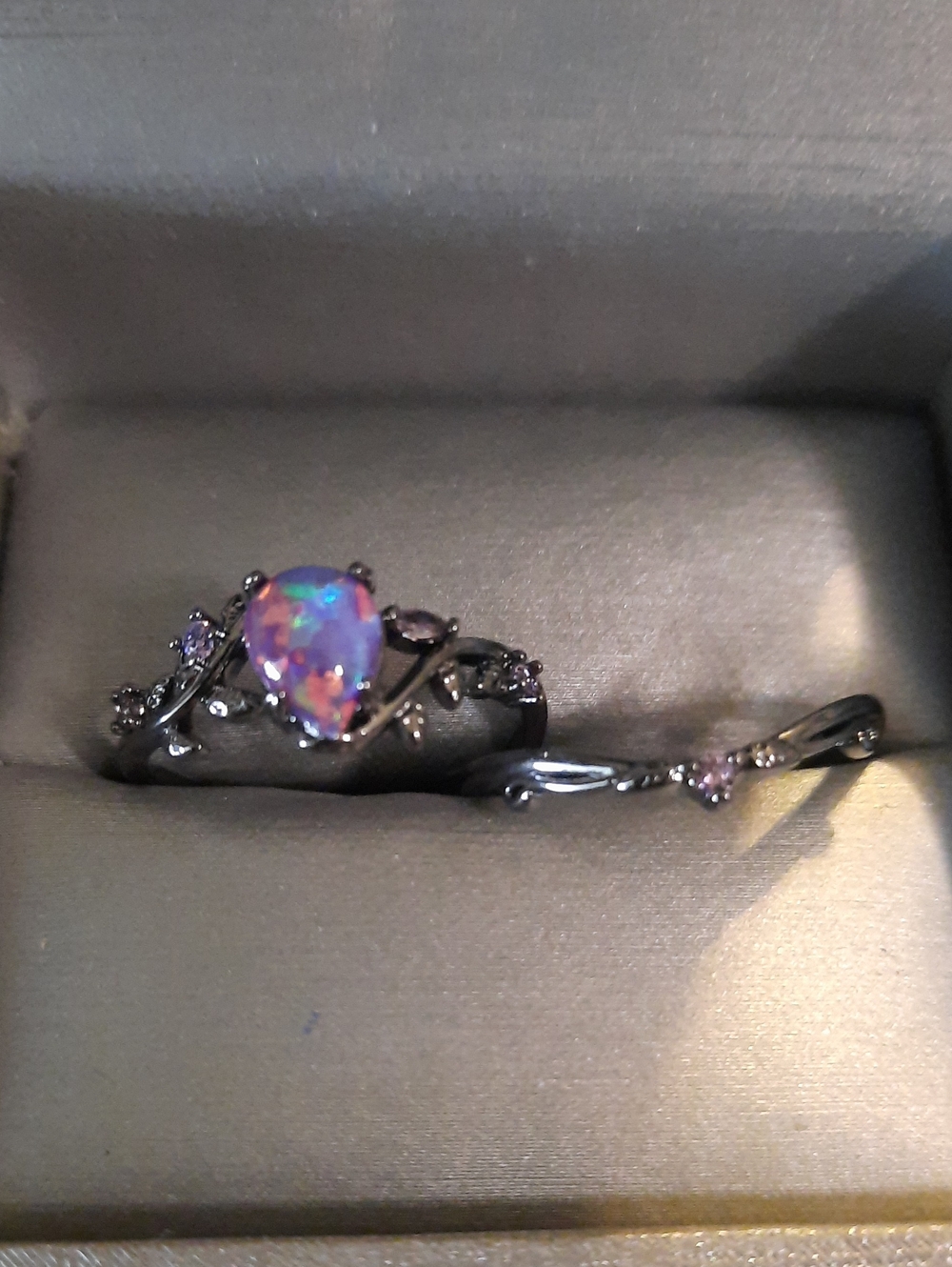 Opal Teardrop Floral Accent Ring Set - Lab Created Iridescent Pink Size 8